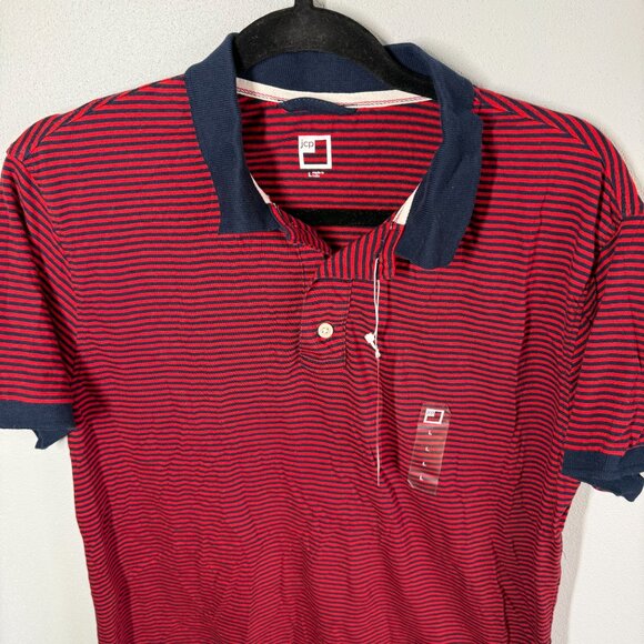 NWT JC Penny Polo Shirt Mens Large Red/Blue Striped Short Sleeve Casual - Picture 3 of 10